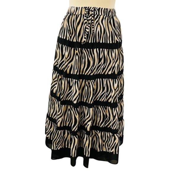Alfred Dunner Zebra Print Tiered Midi Skirt Sz 24W Sheer Ruffle Office Artsy - Picture 1 of 6